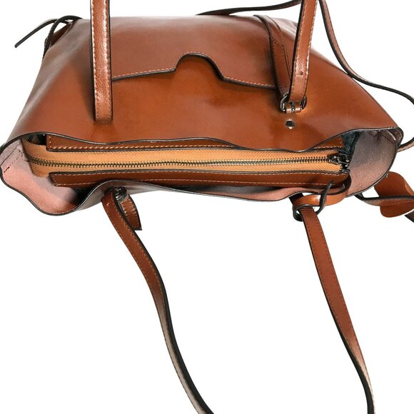 Brown Shoulder Handbag Faux Leather Tote Bag Zip Top - Picture 4 of 10